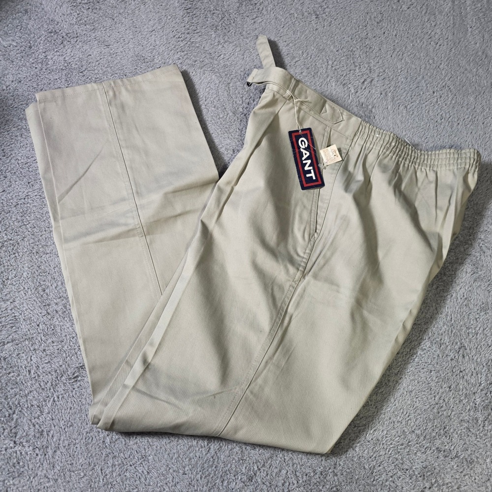 Gant Mens L 36x34 Trousers Khaki Vintage Elastic Waist Side Adjuster Chinos